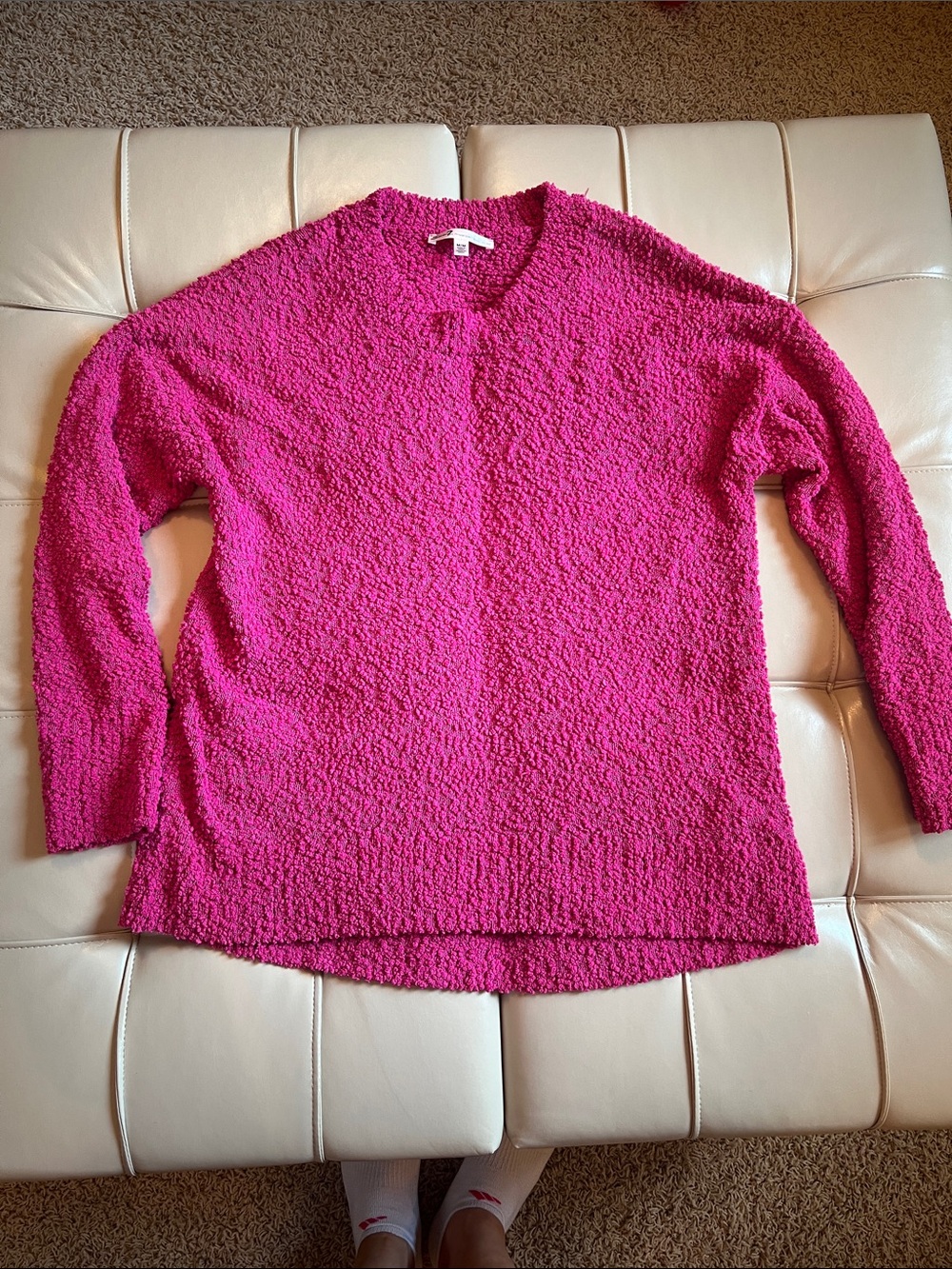 Seven7 Bubble Knit Crewneck Sweater in Fuchsia